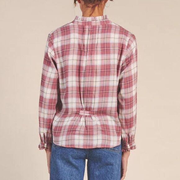 Birds of Paradis by Trovata Finley Pintuck Plaid Blouse Size L - Picture 2 of 8